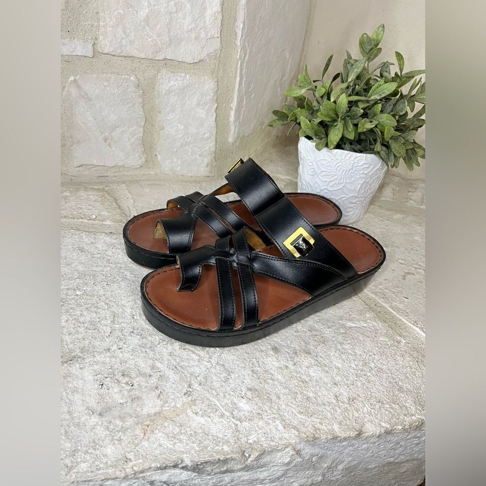 Al Mutrash Black leather toe ring slides sz 10